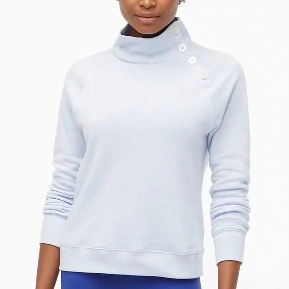 J. Crew Women's SZ XL Light Blue Button Mock Neck Sweatshirt Pullover Fleece Top - Picture 1 of 7